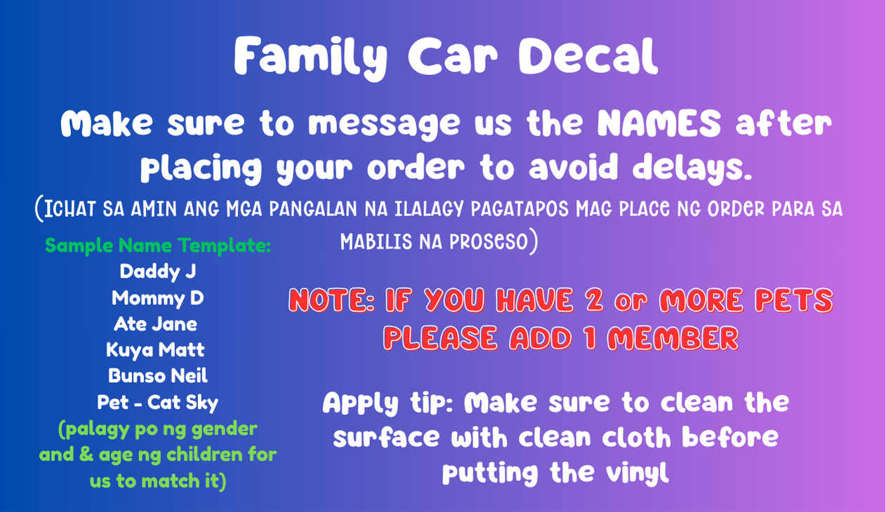 Customize Name for Family Car Decal for Car/Ebike/Motorycyle |PRE ORDER ...