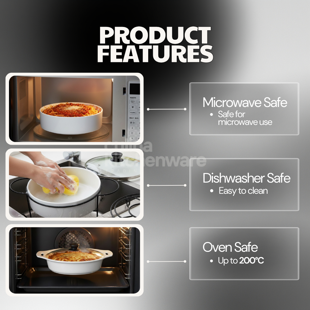 Buffet Server Casserole Set 1.5L – White Round Ceramic Serving Dish ...