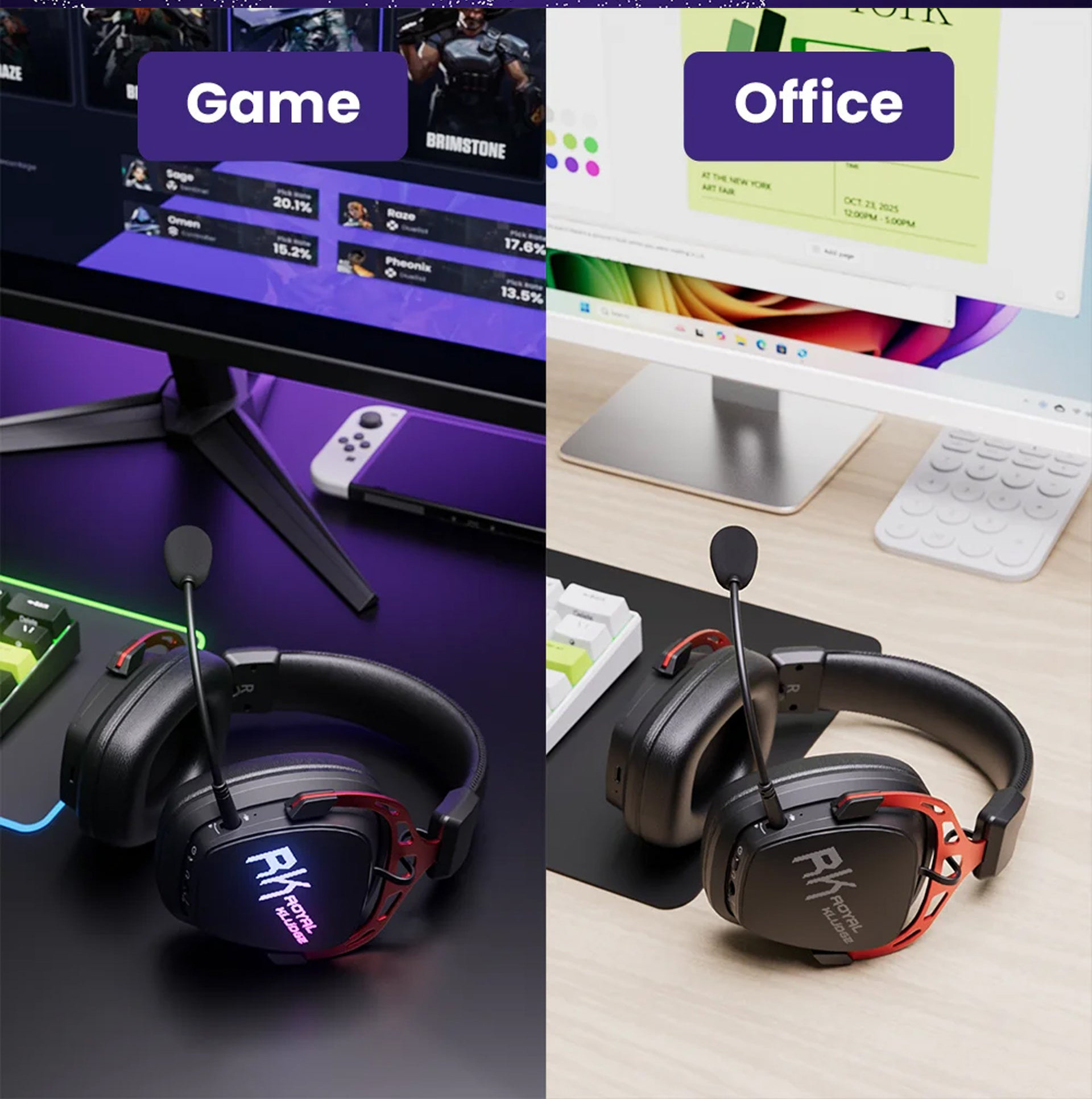 Royal Kludge RK HG103 RGB Tri-Mode Gaming Headphone (Black Ops, Cyborg ...