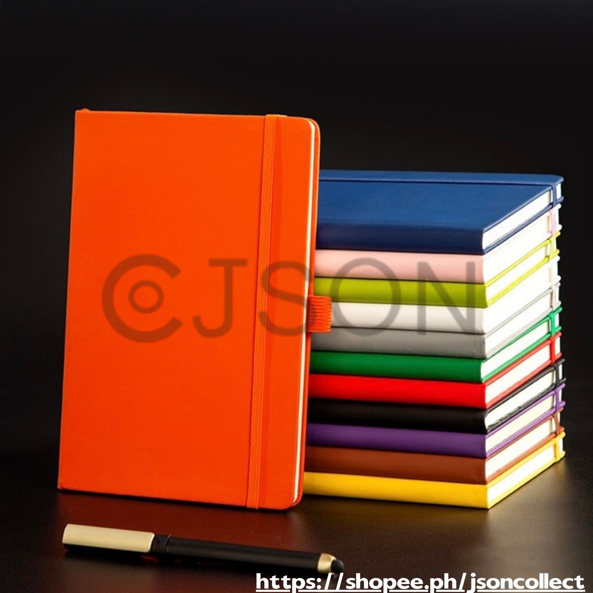 JSON 160pages PU Leather Cover A5 Strap Notebook w/ Pen Holder & Ribbon ...