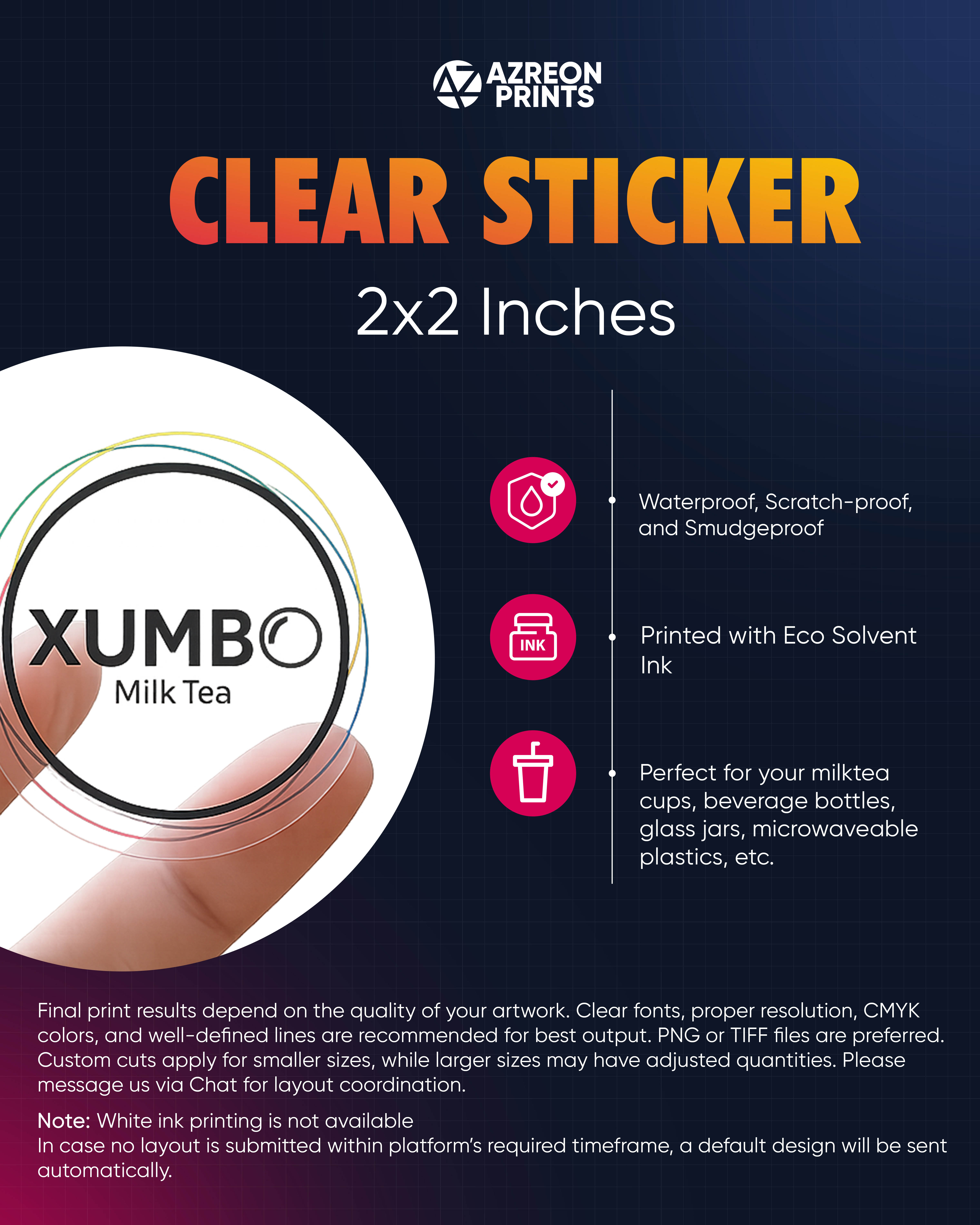 Customized Clear Stickers for Milk Tea Cup Labels | 2x2 inches | Kiss ...