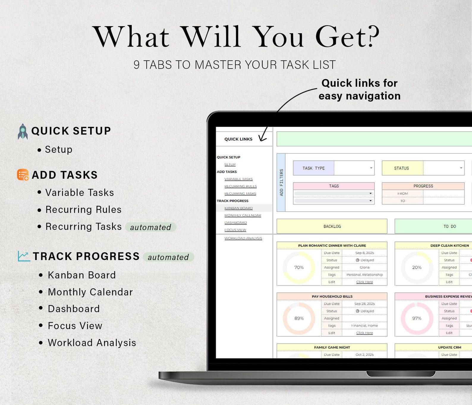 2026 Digital Planner, Kanban Board Spreadsheet Task Tracker Project ...