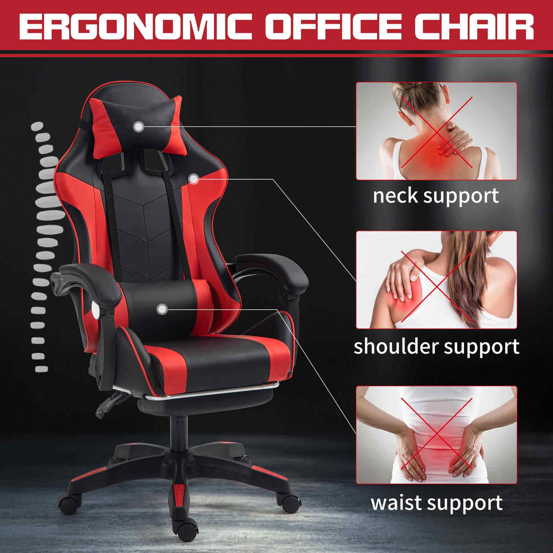 Leather Gaming Chair Ergonomic Office Chair With Foot Rest Lifting ...