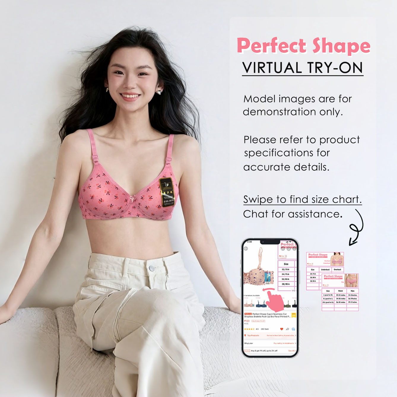 Perfect Shape Cup A Wireless Bra Cotton Quality Ribbon Printed Design ...