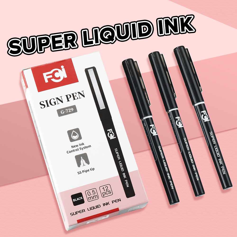 FCI 12pcs Black Ink Sign Pen 0.5 mm Super Liquid Ink Pen Black sold per ...