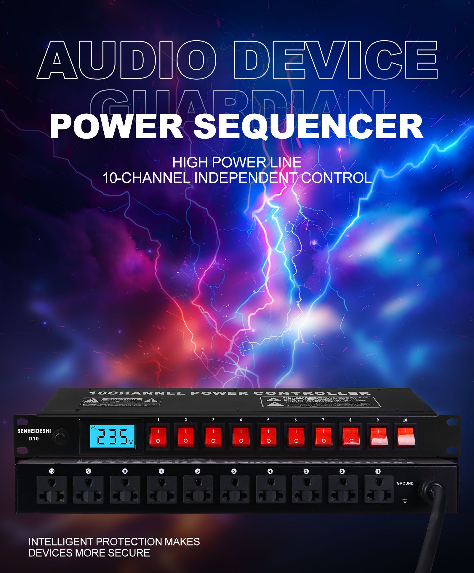10 channel Power switch controller Digital Display for audio equipment ...