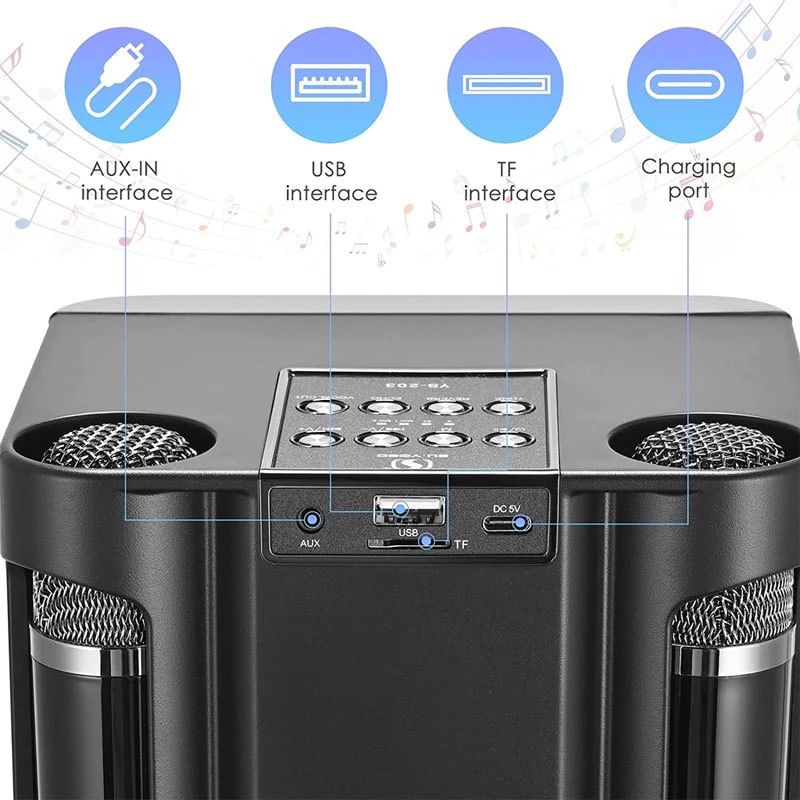 Bluetooth Speaker with mic Wireless Bluetooth Dual Microphone Karaoke ...