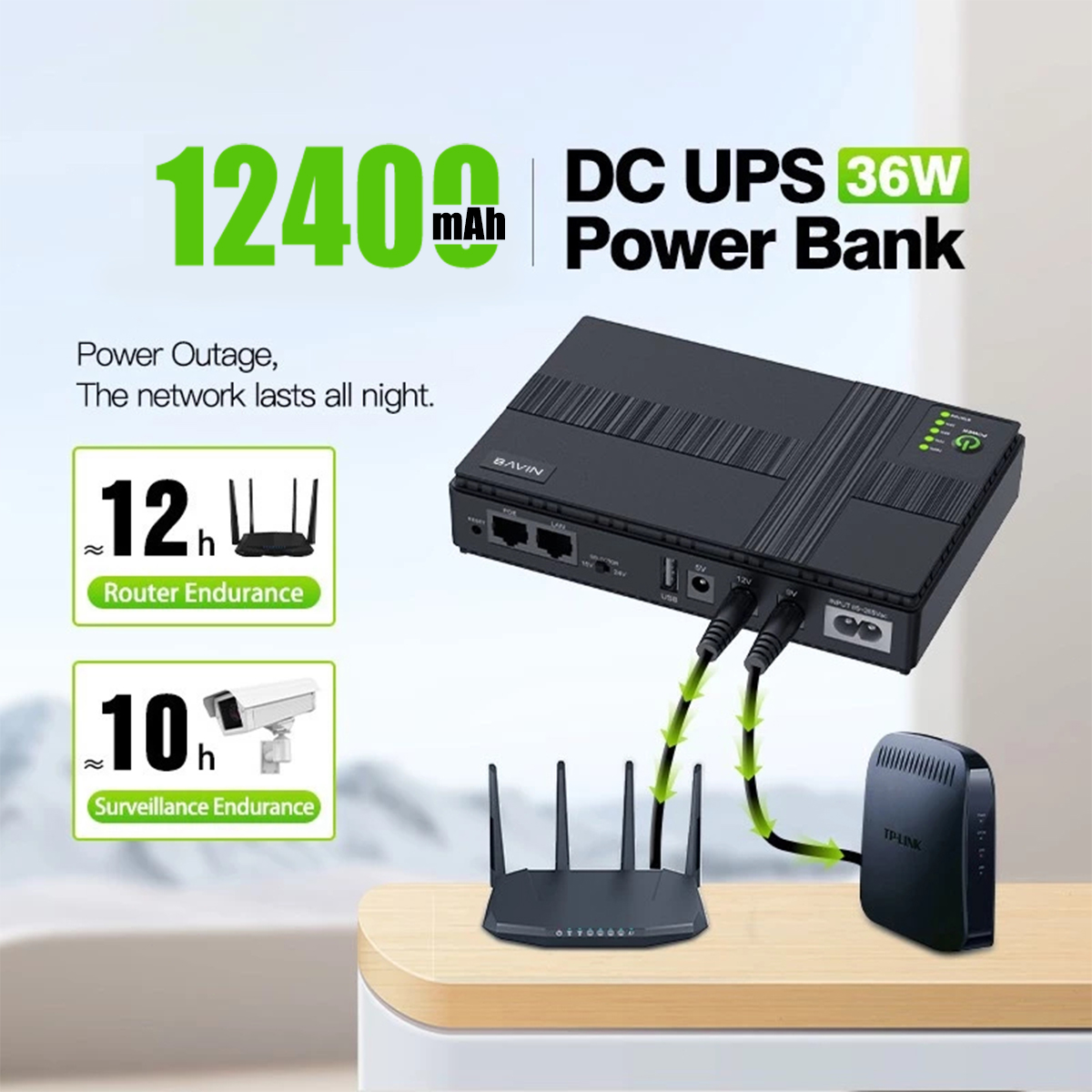 Expose CCTV UPS Power Supply For Wifi Router Modem Power Bank 12400mAh ...