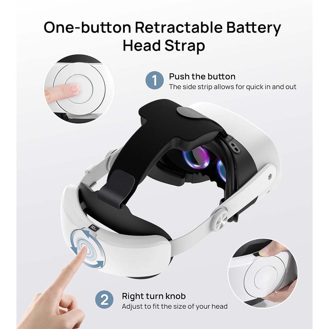 Transnovo VR Head Strap with 10000 mAh Battery for Meta Quest 3S White ...