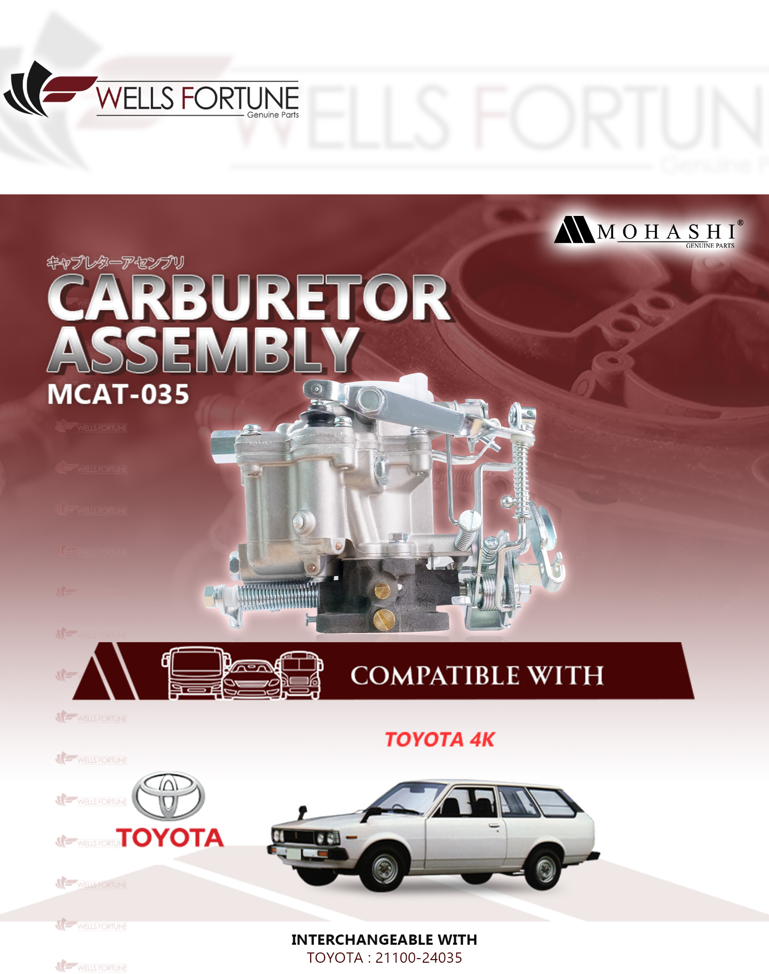 TOYOTA 4K WITH ADAPTOR CARBURATOR ASSEMBLY MOHASHI 21100-24035 ...
