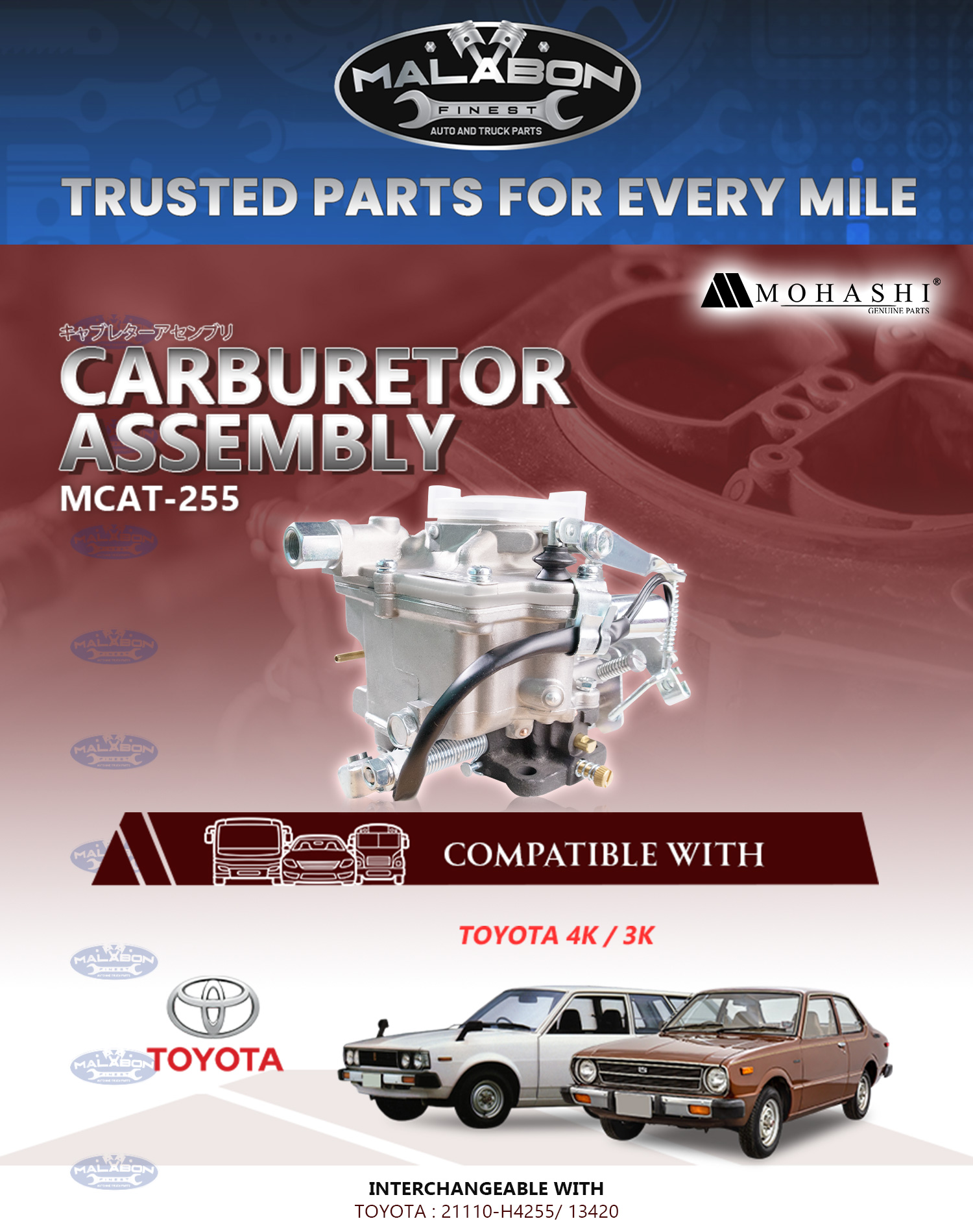 TOYOTA 3K 4K CARBURETOR ASSEMBLY MOHASHI 21110-H4255/ 13420 | Shopee ...
