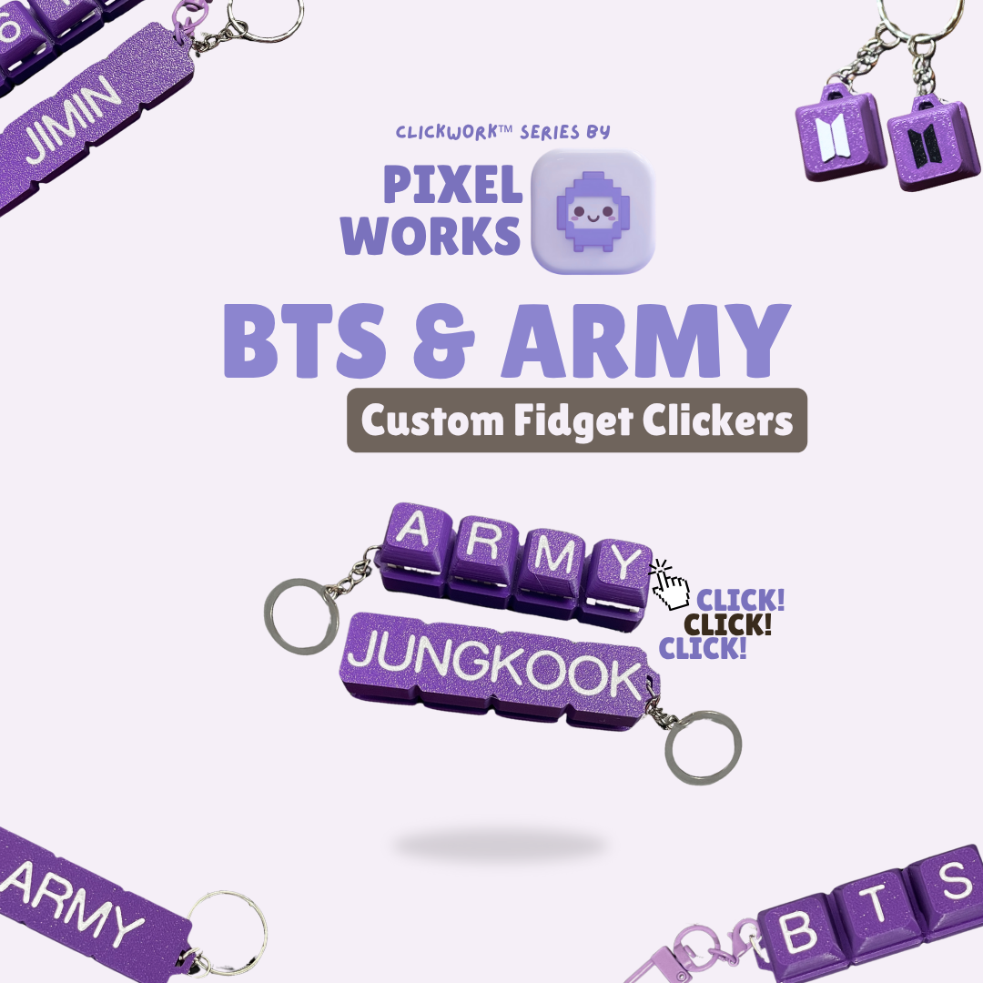 CLICKWORK SERIES BTS & ARMY Custom Fidget Clickers Keychain PixelWorks ...