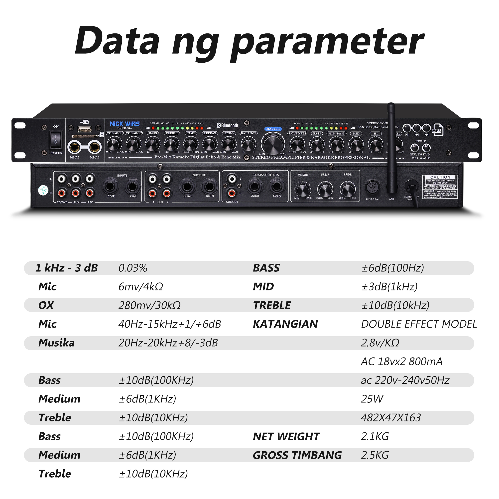 Equalizer DSP 9000 reverb effect Built-in Bluetooth microphone input ...