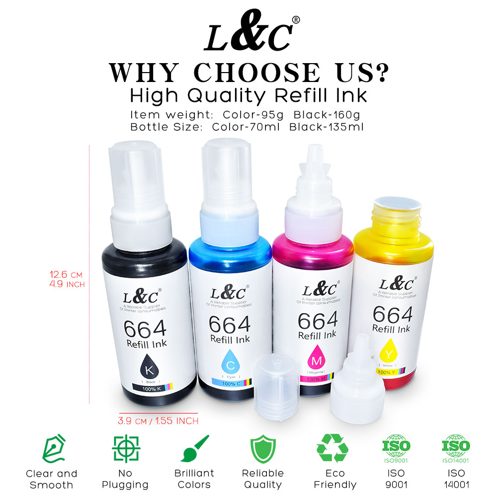 L&C L120 Refill Ink 664 Ink Magenta 70ML Compatible For L Series L360 ...
