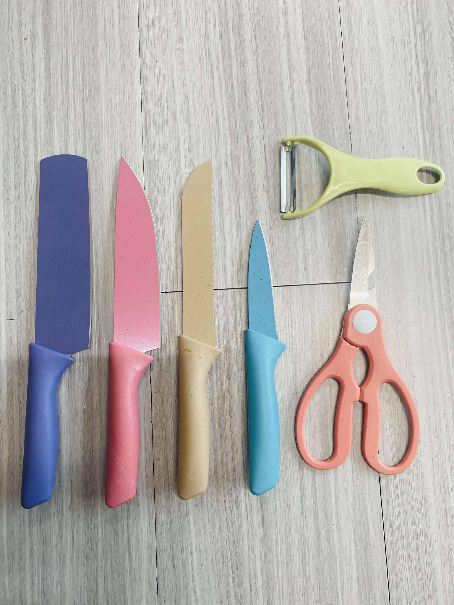 CCQ Knife Set 6 PCS Pastel Colors Stainless Steel Chef Knife Bread ...
