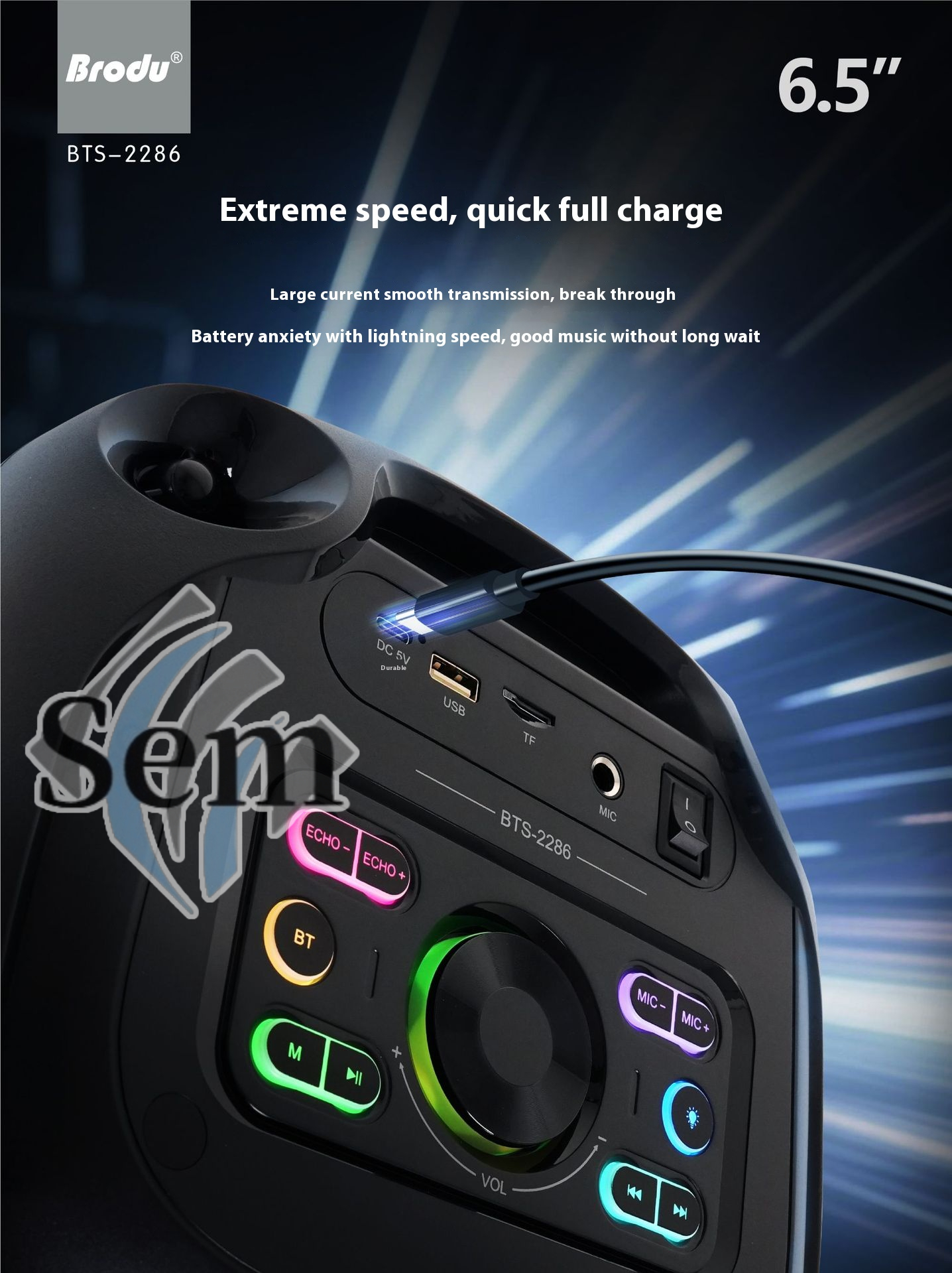 Brodu BTS-2286 RGB Portable Subwoofer Karaoke Wireless Bluetooth ...