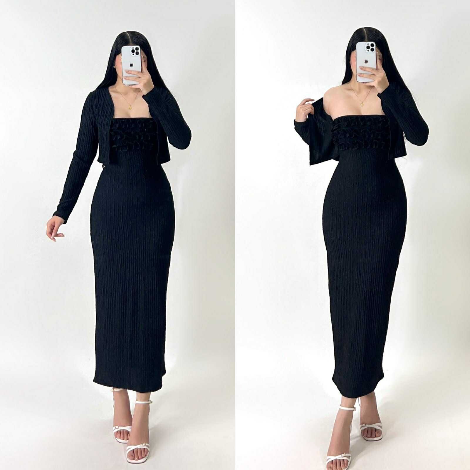 ZEALO Kimora 2in1 Tube Ruffle Bodycon Maxi Dress with Cardigan Set ...