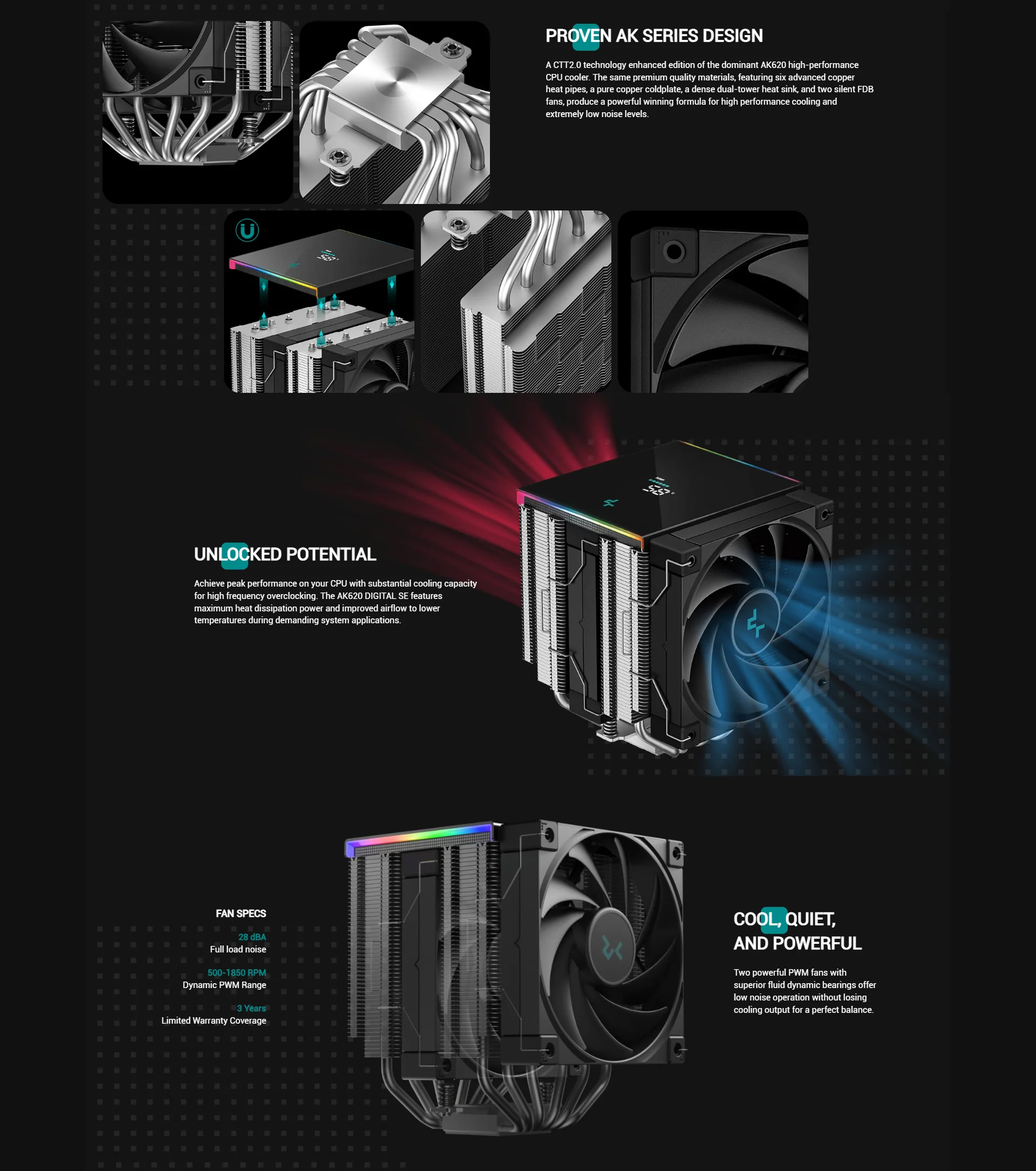 DeepCool AK620 Digital SE CPU Cooler with Real-Time Status Screen ...
