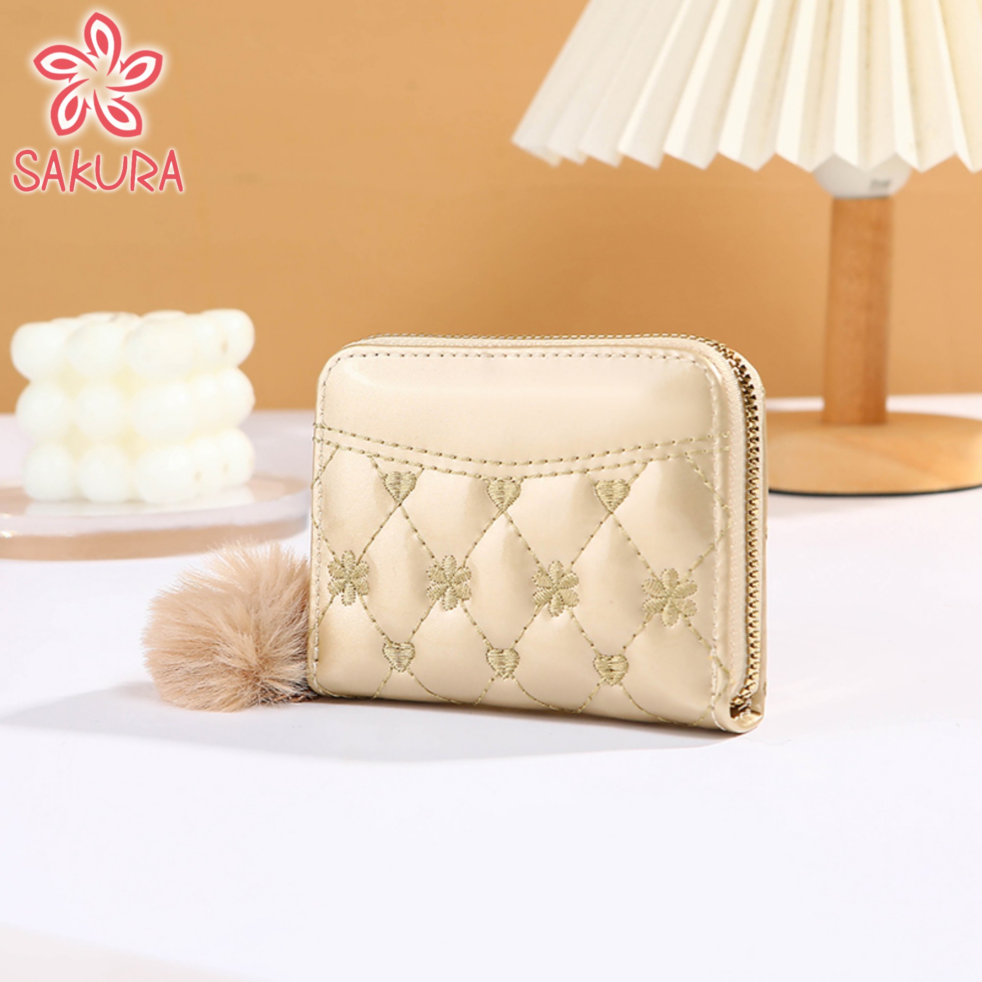 Sakura Wallet For Woman High-End Patent Leather Fabric Hairball Pendant ...