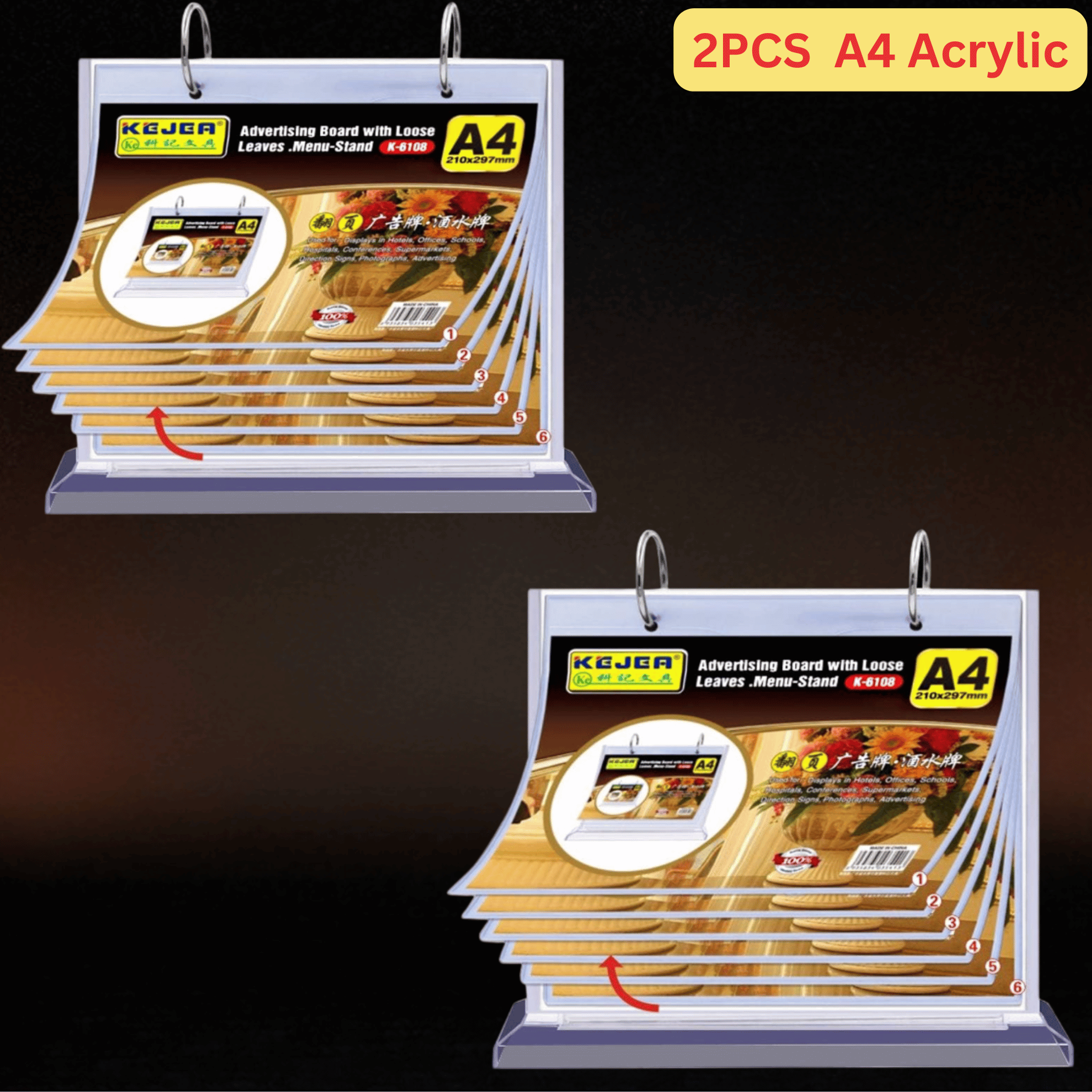 PEIYOU Acrylic loose Leave Menu Stand Ad Display Board A4 A5 A6 Kejea ...
