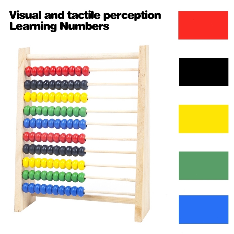 10-Row Wooden Beads Abacus – Educational Math Counting Frame for Kids ...