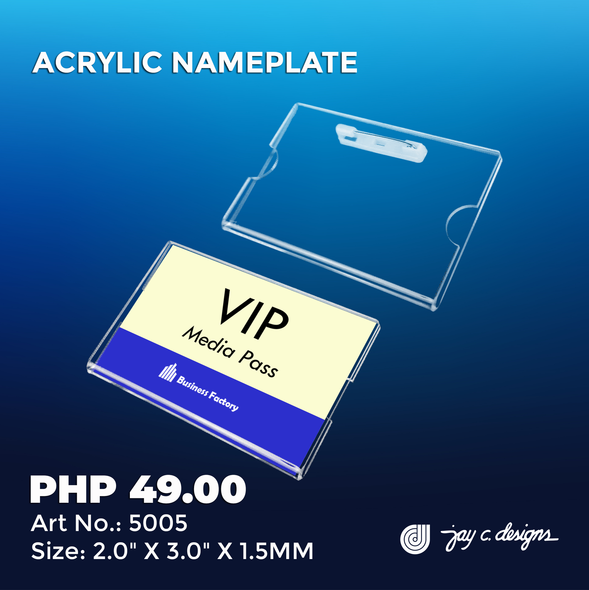 Insertable Nameplate - 2.5cm x 6.6cm - Jay c. Designs - 5002 | Shopee ...