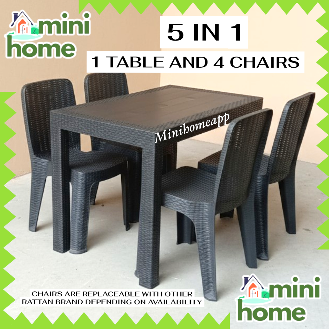 5 IN 1 COMPLETE SET OF RATTAN TABLE AND CHAIR ( 1PC TABLE AND 4 PCS ...