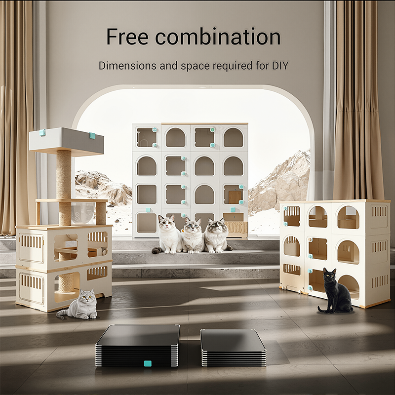 Modular Cat Cage with Injection Molded Litter Box Sand Proof Anti Spill ...