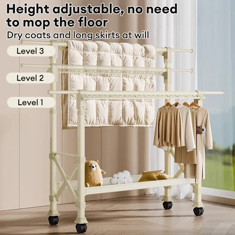 Life Extendable Clothes Drying Rack with Wheel Foldable Heavy Duty ...