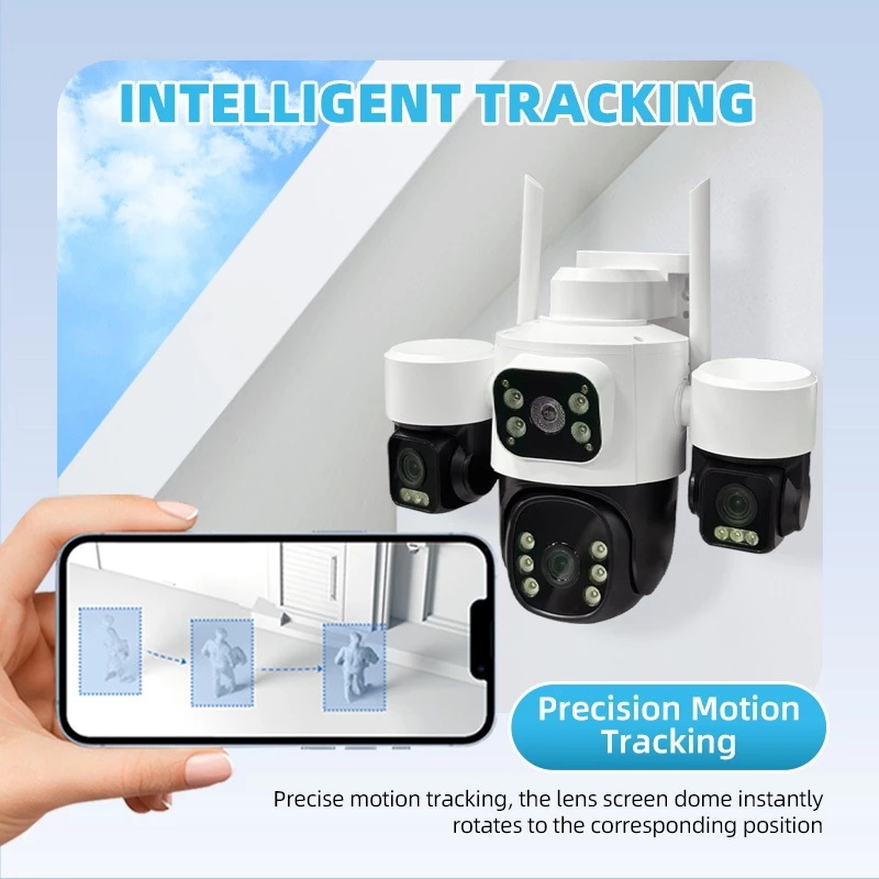 Three Lens 3 PTZ CCTV Camera Wifi Connect To Cellphone Waterproof Two ...