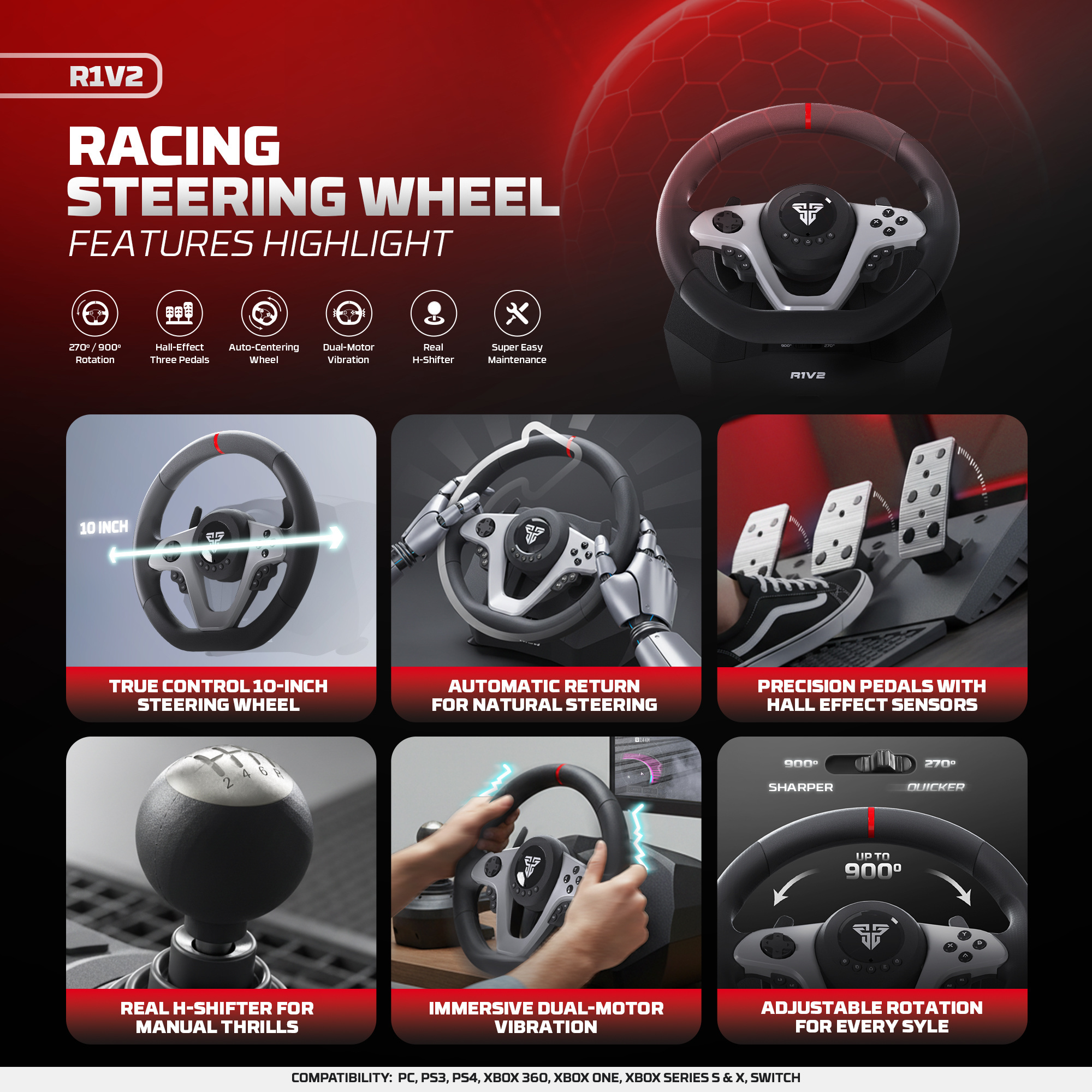 Fantech R1V2 Racing Steering Wheel Dual Motor Vibration PC Driving ...