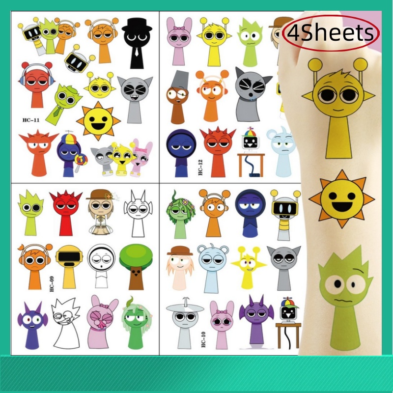 4Sheets Incredibox Sprunki Waterproof Temporary Tattoo Sticker Gift For ...