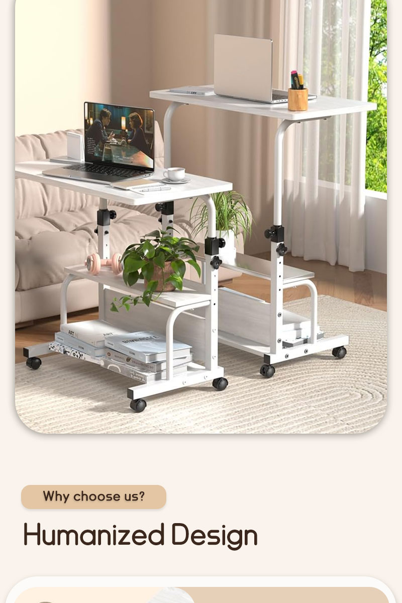 SS Adjustable Table Portable Standing Bed Side Table Mobile Study Table ...