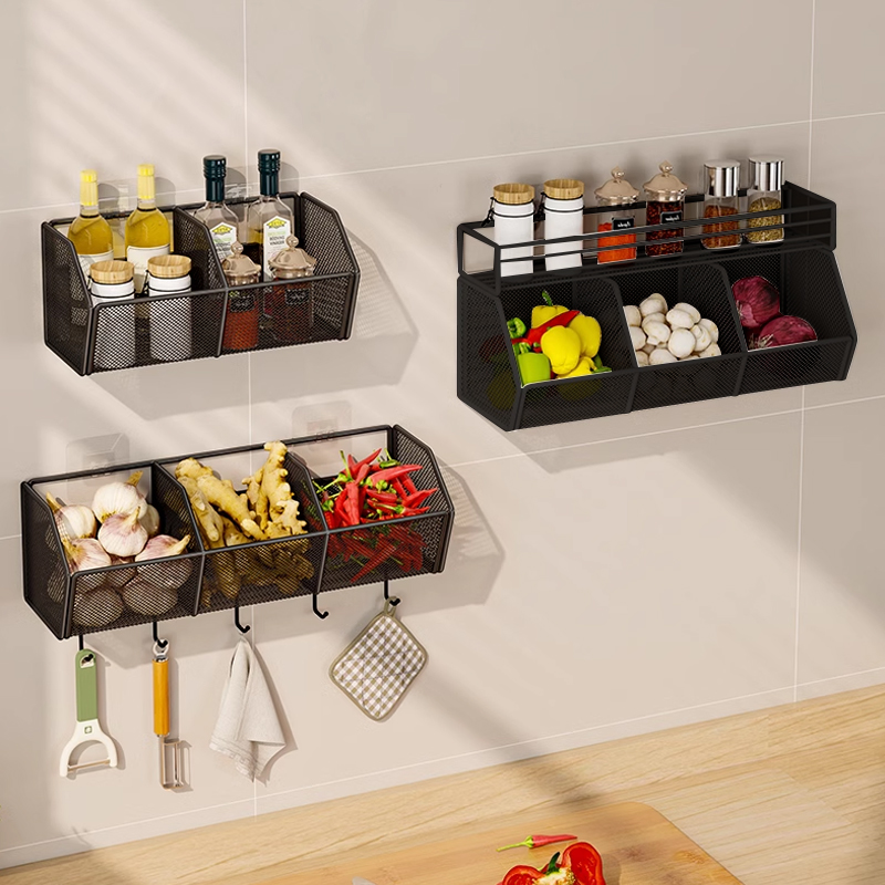YOICE Wall Mounted Condiments Organizer Rack Kitchen Spice Storage ...