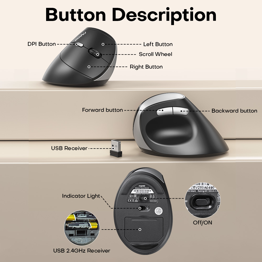 Rapoo EV250 Wireless Optical Mouse 2.4G Wireless With Sound And Silent ...