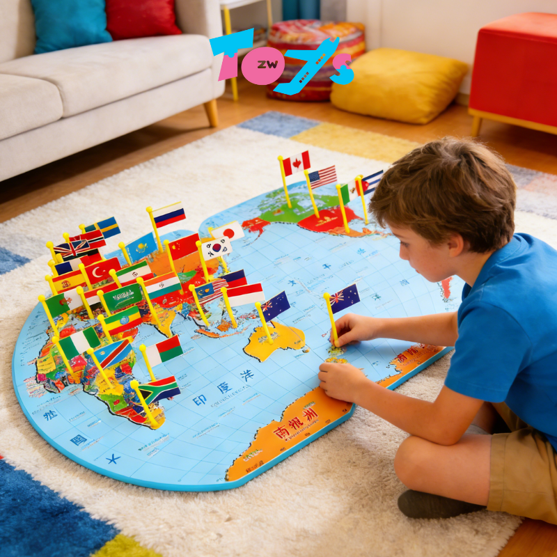 Gift Set Wooden knowledge Of The World Map Board Flags Early Education ...