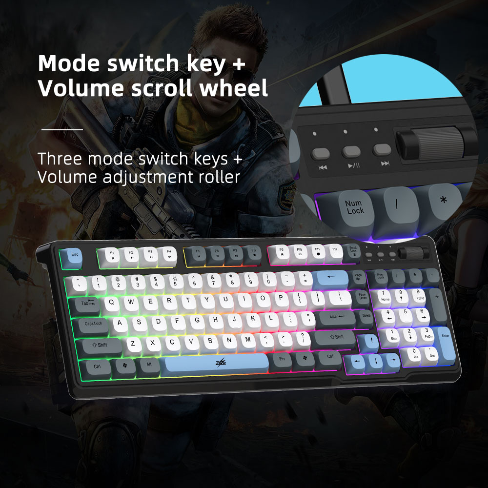 Zeus ZK-011 98 Keys RGB LED Gaming Keyboard With Volume Roller Wired ...