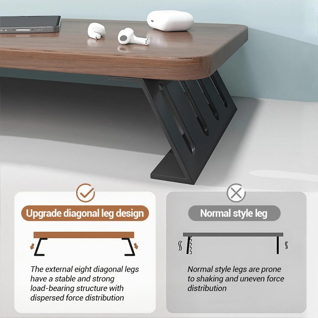 100CM Dual Monitor Stand Desk,Computer Monitor Riser Stand,Wood & Steel ...