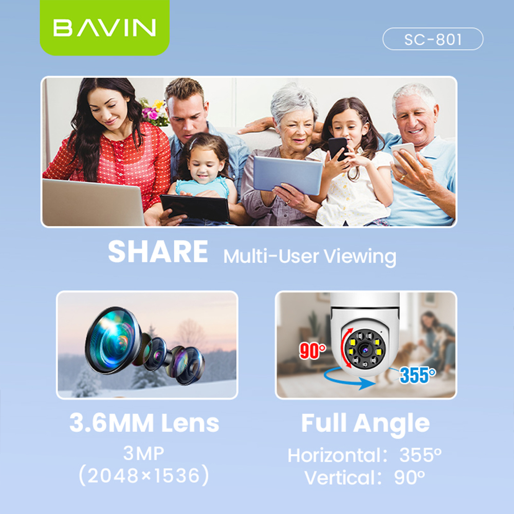 BAVIN SC801 Smart Security Lens Bulb CCTV Camera 3MP WiFi Camera w ...