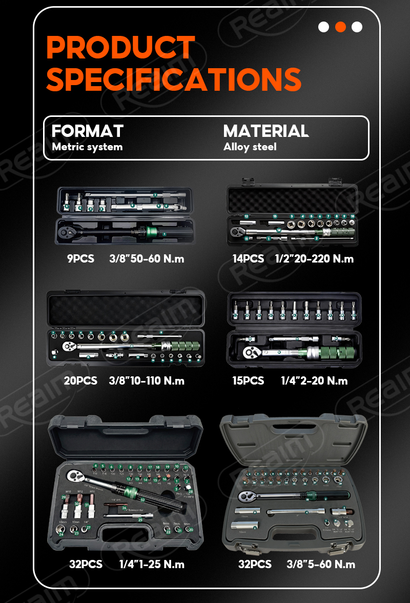 REAIM Torque Wrench 1/2'' 20-220NM 3/8'' 10-110NM Ratchet Wrench for ...