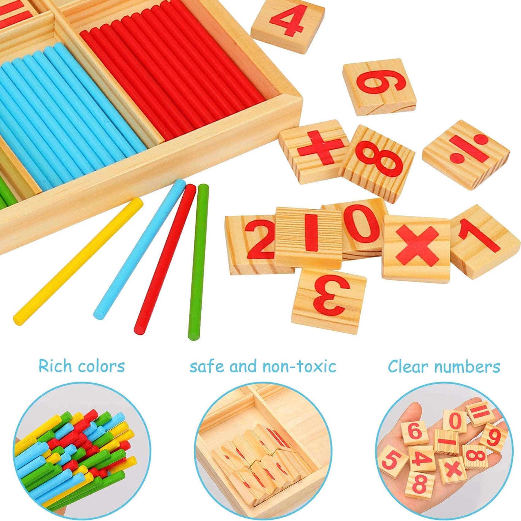 Wooden Counting Sticks Math Educational Toy Early Learning Preschool ...