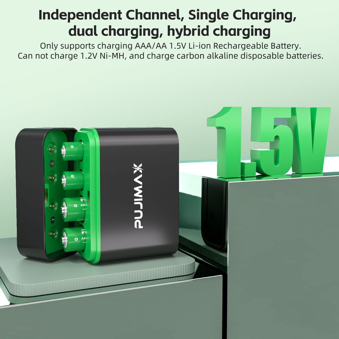 PUJIMAX Rechargeable 4-Slot Li-ion battery AAA+AA battery 1100/4255mWh ...