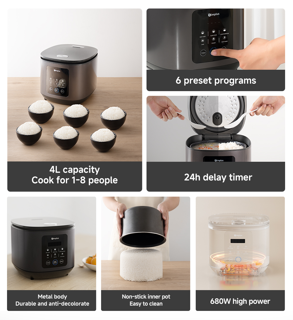 Simplus 4L Smart Touch Rice Cooker 24H Preset 6 Functions Cake & Yogurt ...