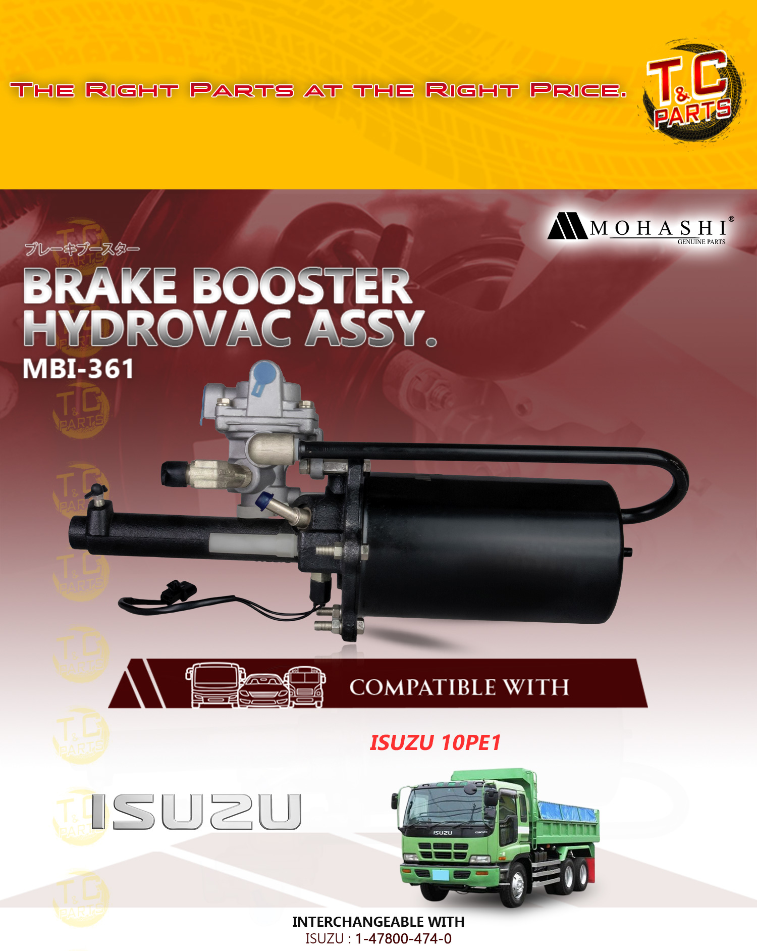 ISUZU 10PE1/ 10 WHEELERS BRAKE BOOSTER HYDROVAC ASSEMBLY 1-47800-474-0 ...
