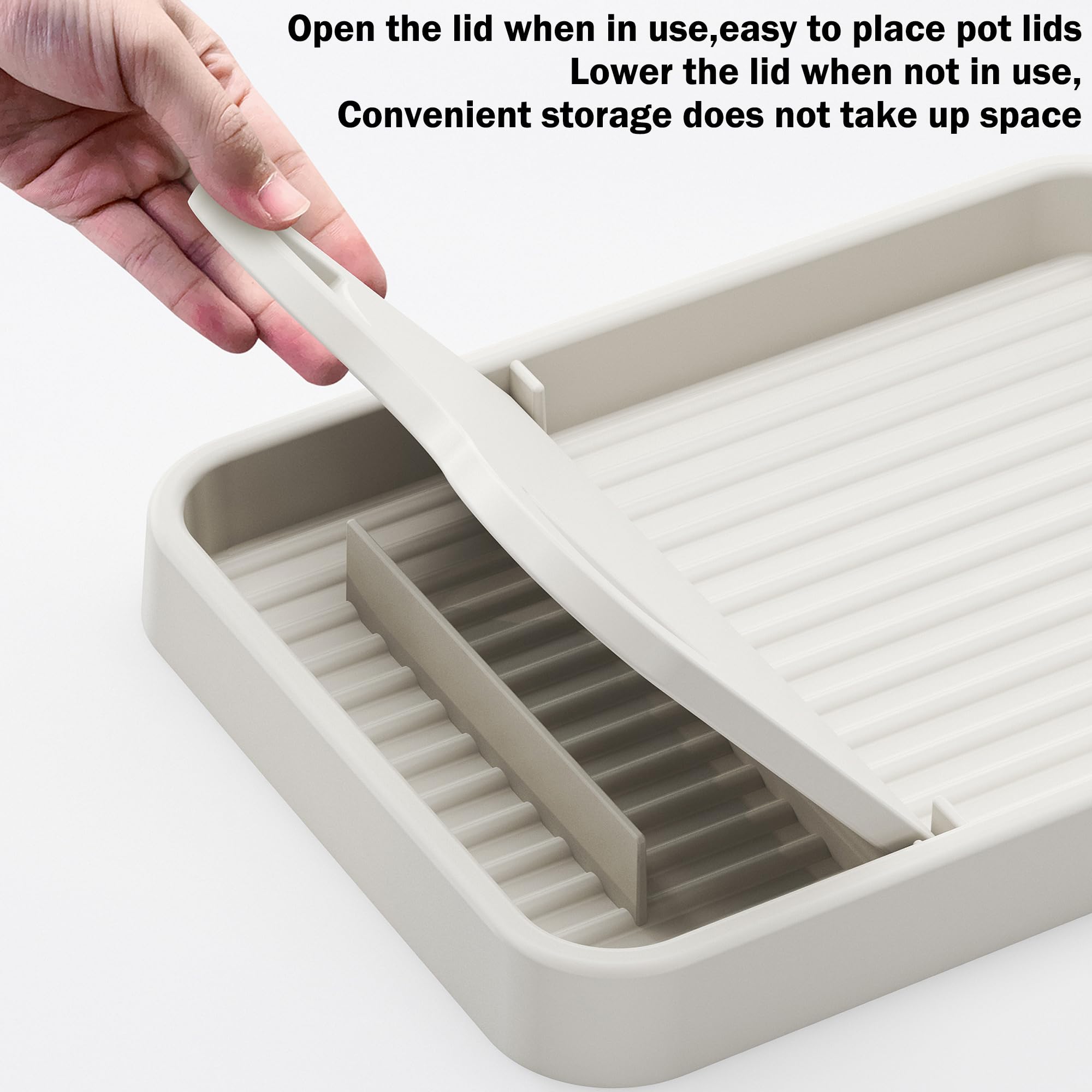 Adorila Foldable Pot Lid Holder – Space-Saving Lid & Spoon Rest For Kitchen Counter With Non-Slip Pads (White)