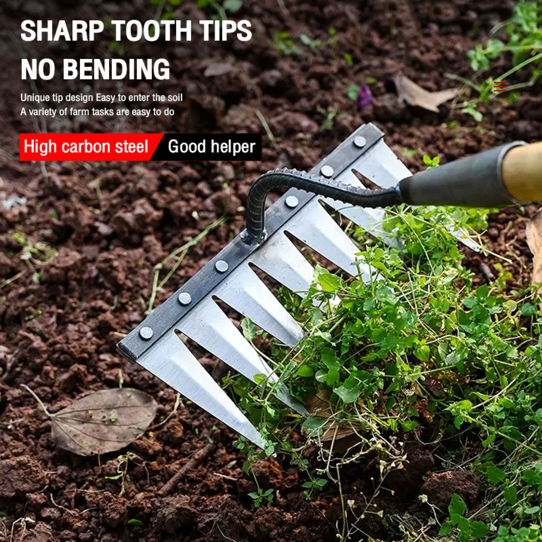 5/7/8-Tooth Weeding Rake - Double Reinforced Garden Tool for Soil ...