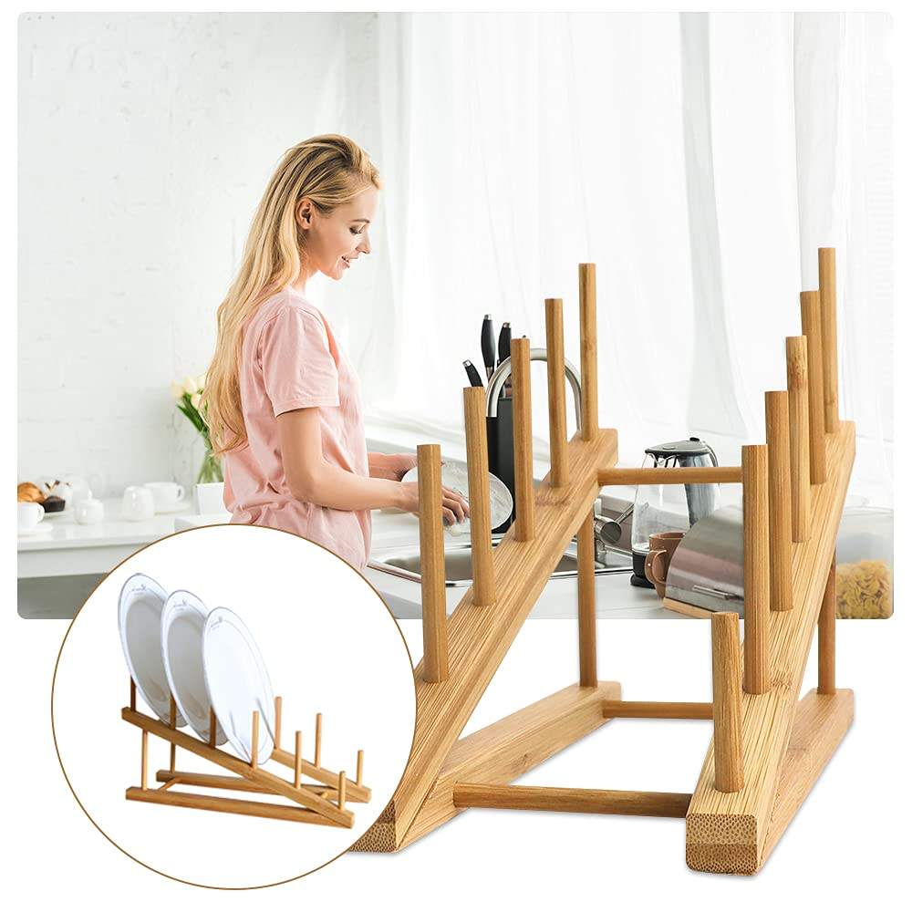 Bamboo Dish Rack Multifunctional Plate Storage Rack Household Kitchen ...
