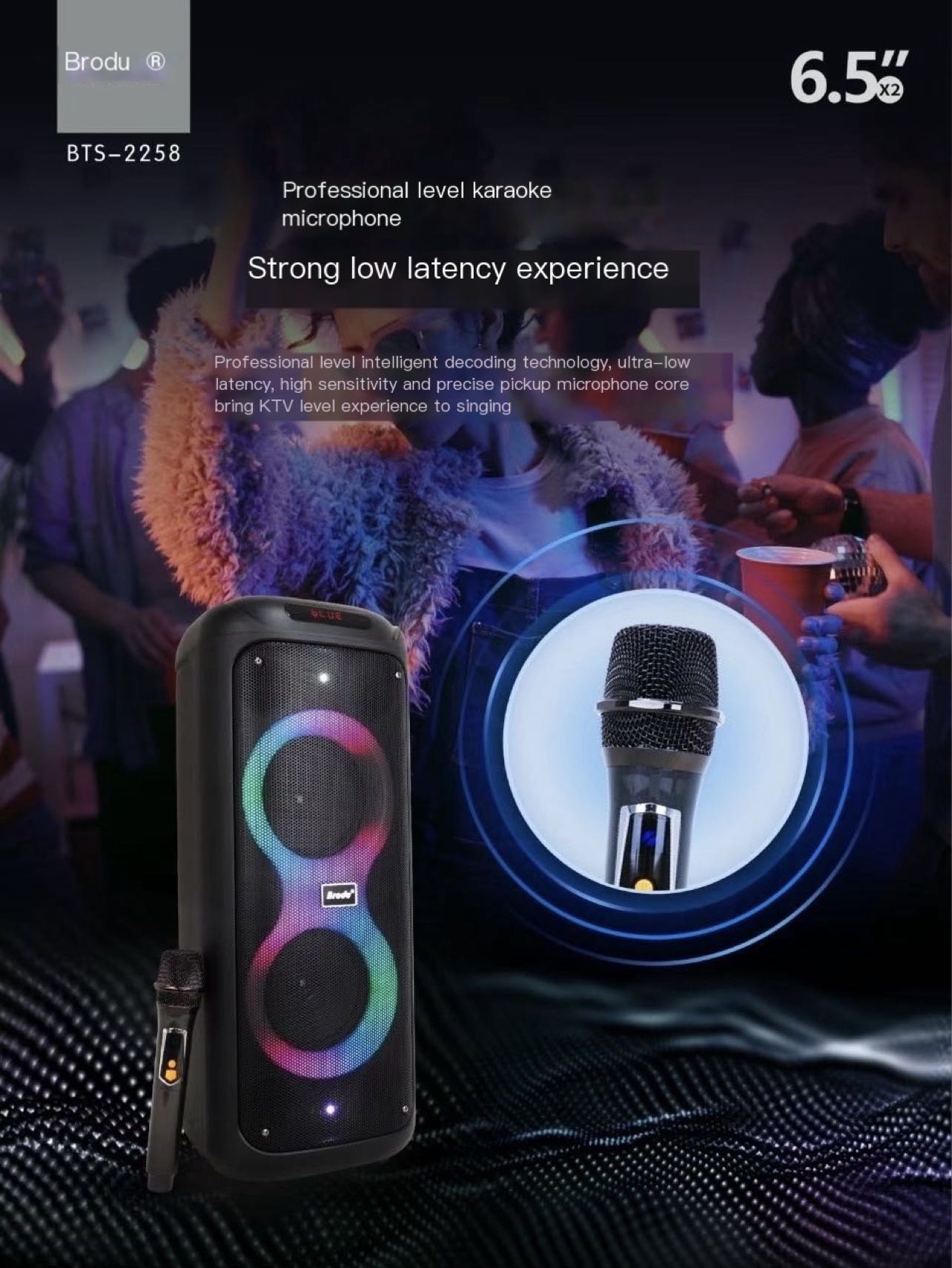 Brodu BTS-2258 55W portable Bluetooth Karaoke Speaker With Magic Sound ...