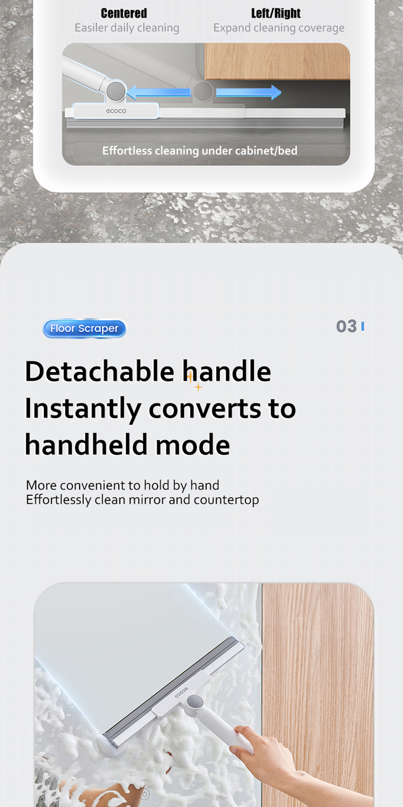 Ecoco Retractable Floor Scraper Squeegee with Detachable Long Handle ...