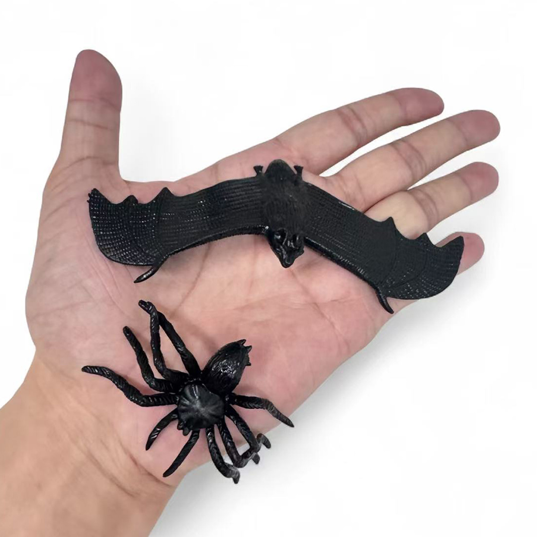 12pcs/Set Silicone Realistic Spiders and Bats Toy Halloween Party Prop ...